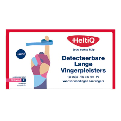 HeltiQ detecteerbare lange vingerpleister  PE blauw 18x2cm 100st