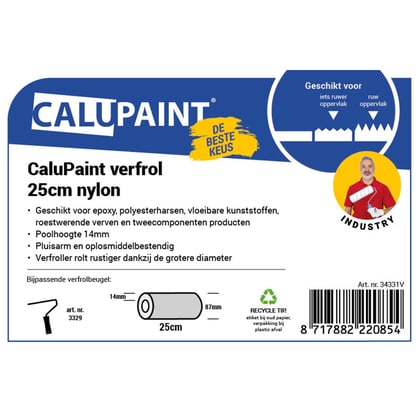 CaluPaint verfrol 25cm nylon blauwe streep 14mm poolhoogte per stuk verpakt