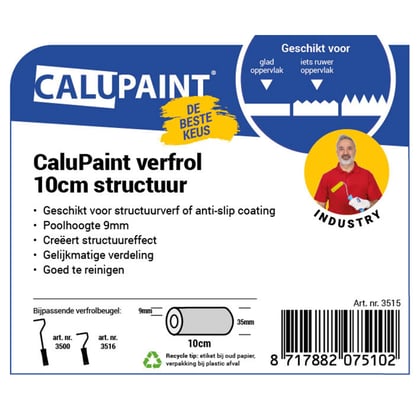 CaluPaint verfrol 10cm structuur geel met zwarte kern 9mm poolhoogte