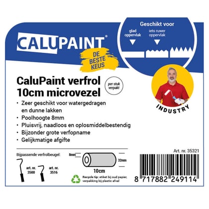 CaluPaint verfrol 10cm microvezel  wit 8mm per stuk verpakt 