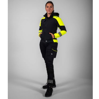 Tricorp Redefined reflective dames softshell met capuchon zwart geel maat XS
