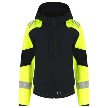 Tricorp Redefined reflective dames softshell met capuchon zwart geel maat XS