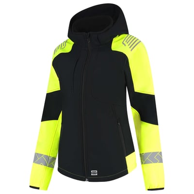 Tricorp Redefined reflective dames softshell met capuchon zwart geel maat XS
