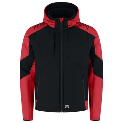Tricorp Redefined bicolor softhell jas met capuchon zwart rood maat XS