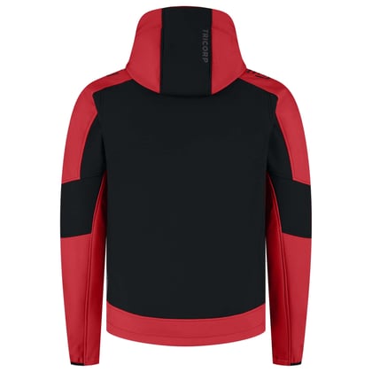 Tricorp Redefined bicolor softhell jas met capuchon zwart rood maat XS