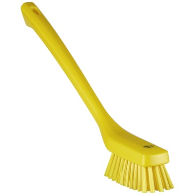 Vikan smalle handborstel met lange steel 420mm hard geel