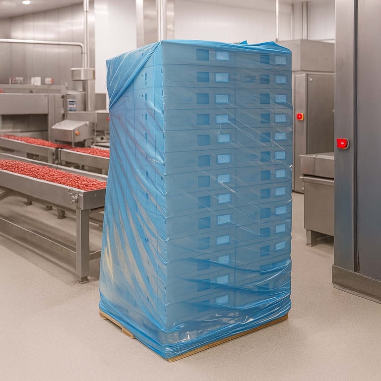 CaluFood pallethoezen 1300+2x500x2100 mm 2% blauw 30my 75st