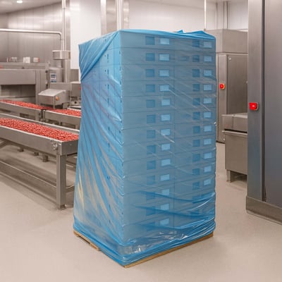 CaluFood pallethoezen 1300+2x500x2100 mm 2% blauw 30my 75st