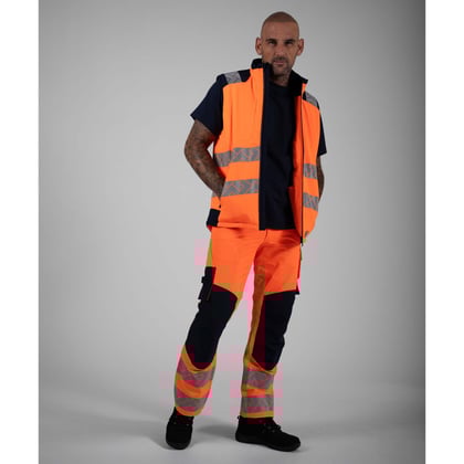 Tricorp Redefined 4-way high vis stretch werkbroek met kniestukken oranje blauw maat 21