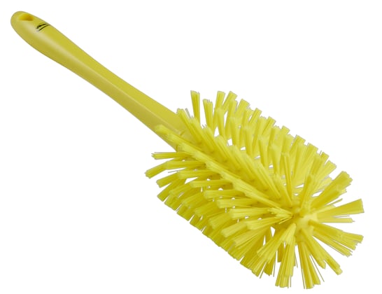 Vikan Ultra hygiëne pijpborstel met steel hard en medium polyester vezels 90x430mm geel