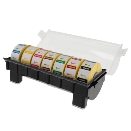 Foodsecure dispenser kunststof voor 7 rollen daglabels 25x25mm