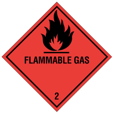 Etiket "Flammable gas" gevarenklasse 2 100x100mm 500st rood opdruk zwart