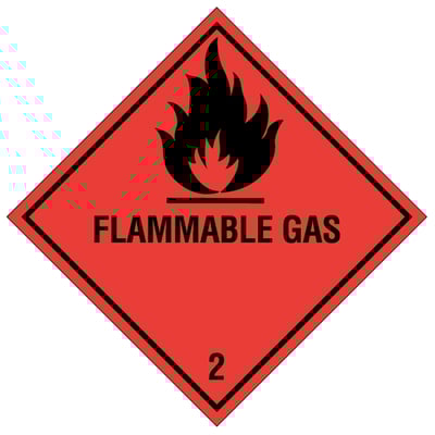 Etiket "Flammable gas" gevarenklasse 2 100x100mm 500st rood opdruk zwart