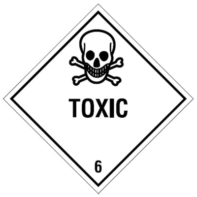 Etiket "Toxic" gevarenklasse 6 100x100mm 500st wit opdruk zwart