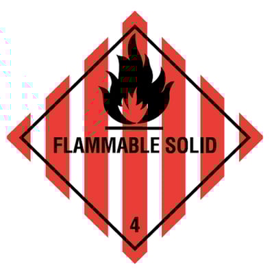 Etiket "Flammable solid" gevarenklasse 4 100x100mm 500st wit opdruk zwart en rood