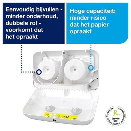 Tork toiletpapierdispenser voor 2 compactrollen wit