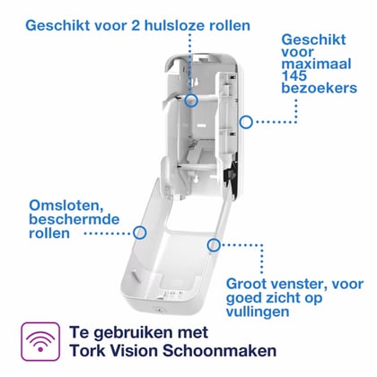 Tork OptiServe hulsloos 2-rol toiletpapier dispenser wit T7