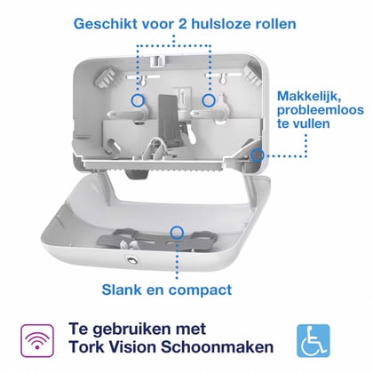 Tork OptiServe toiletpapierdispenser wit t.b.v. 2 rollen hulsloos toiletpapier 