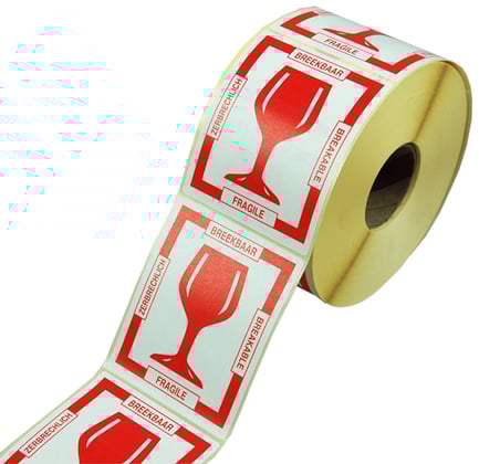 Transport etiket breekbaar 100x80 mm Wit met Rood