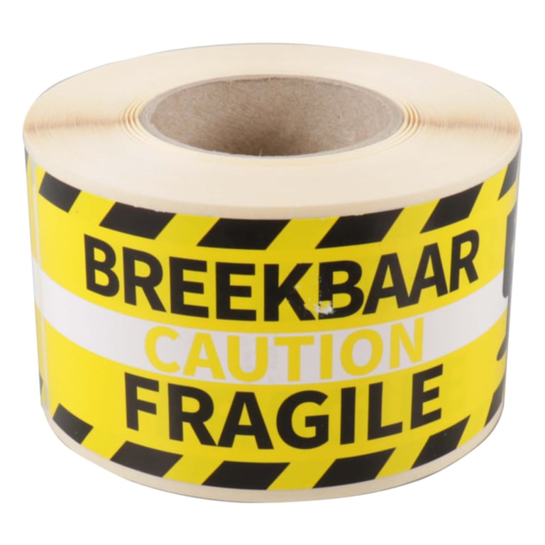 Gevarenetiket breekbaar 125x46mm geel 250st