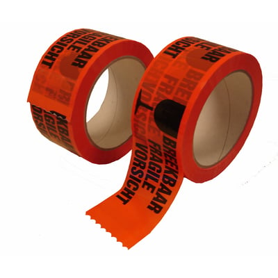 Verpakkingstape "breekbaar/ fragile" oranje 50mmx66mtr
