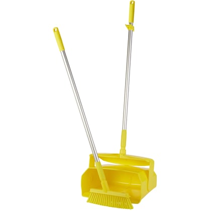 Vikan combinatieset blik-veger met lange steel  afsluitbaar geel