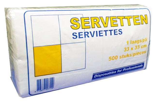 Servetten 1-lgs 33x33cm 4v wit 500st