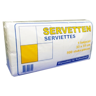Servetten 1-lgs 33x33cm 4v wit 500st