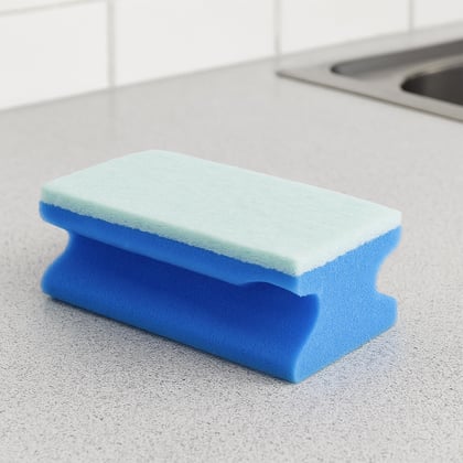 CaluClean schuurspons met handgreep blauw/wit
