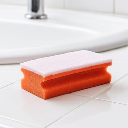 CaluClean schuurspons met handgreep rood/wit