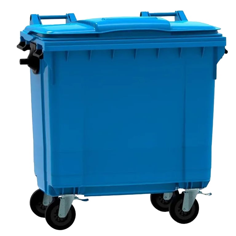 Container 770ltr blauw met vlak deksel