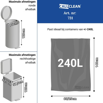 CaluClean afvalzak 65/25x140cm  blauw LDPE T70 240ltr 10st