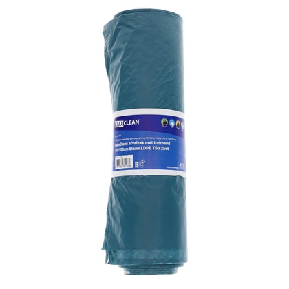 CaluClean afvalzak met trekband 70x100cm blauw  LPDE T50 25st