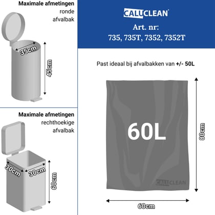 Caluclean afvalzak 60x80cm grijs LDPE T50 20st