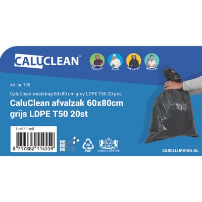 CaluClean afvalzak 60x80cm grijs LDPE T50 20st