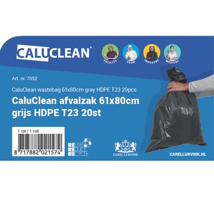 CaluClean afvalzak 61x80cm grijs HDPE T23 20st 
