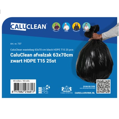 CaluClean afvalzak 63x70cm zwart HDPE T15 25st