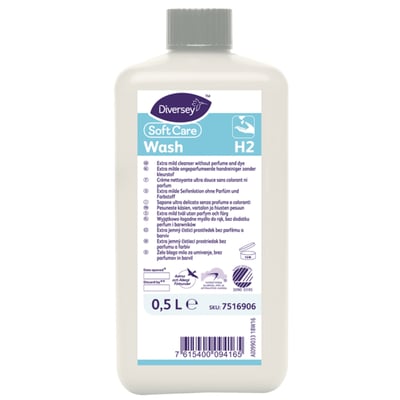 Soft Care Wash H2 handreiningingsmiddel 500ml vierkante fles zonder pomp