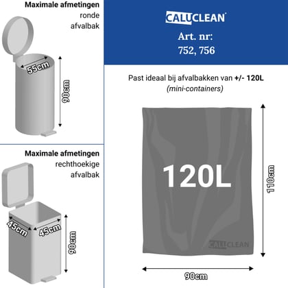 CaluClean afvalzak 90x110cm blauw LDPE T70 10st