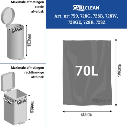 CaluClean afvalzak 58x100cm  wit LDPE T50 25st