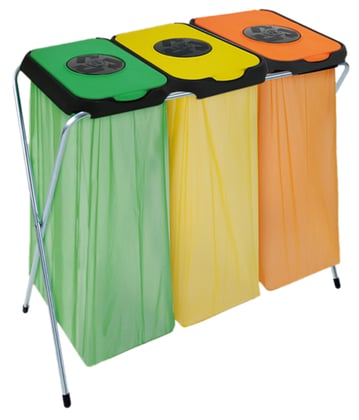 EKOthinks 3 afvalzakhouder met groen en geel en oranje deksel