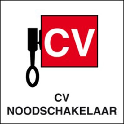 Brady bordje "CV noodschakelaar" 148x148mm zwart en wit op rood