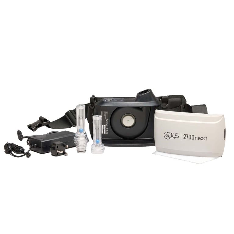 CaluPrevent BLS Kit 2700next, motorunit, heupriem, acculader, 2 luchtstroommeters en voorfilter