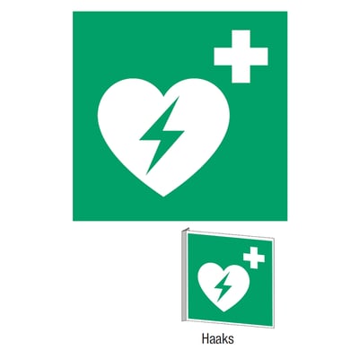 Brady bordje"automatische externe defibrillator" tweerichtings haaks 203 x 203mm