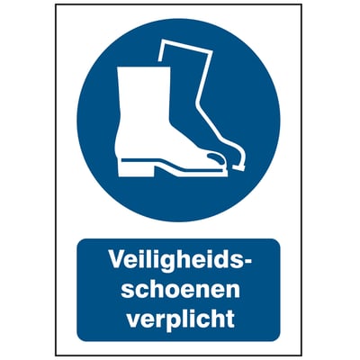 Brady sticker "veiligheidsschoenen verplicht" 297x420mm wit op blauw