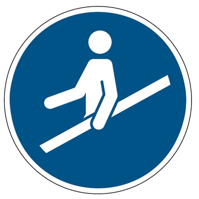 Brady bordje "hand aan de reling verplicht" 100mm wit op blauw