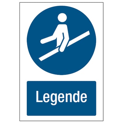 Brady bordje "hand aan de reling verplicht" 210x297mm wit op blauw