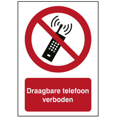 Brady sticker "Draagbare telefoon verboden" 210x297mm rood zwart op wit
