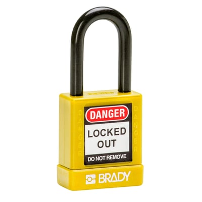 Brady aluminium hangslot met nylon behuizing geel 