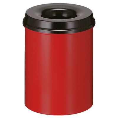 Vlamdovende afvalbak 15lt rood met zwart deksel